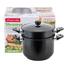 Пароварка 2-х рівнева з вуглецевої сталі для приготування їжі для індукції та газу (8 л) Kamille KM-5825