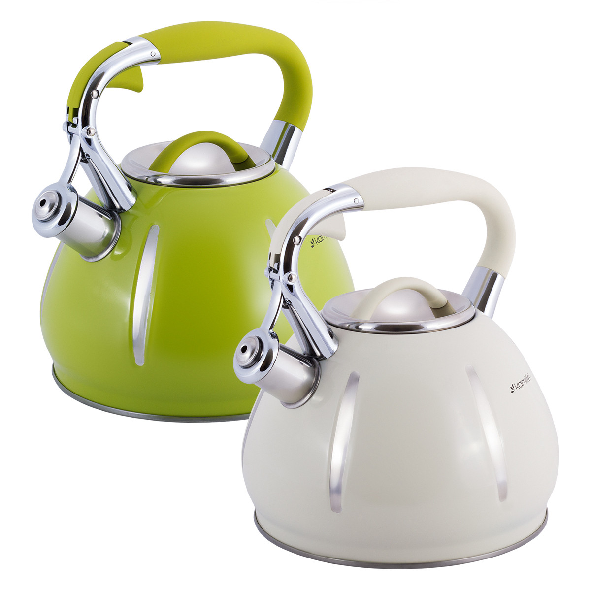 Чайник із нержавіючої сталі зі свистком Зелений (3 л) Kamille KM-0691A, фото 1