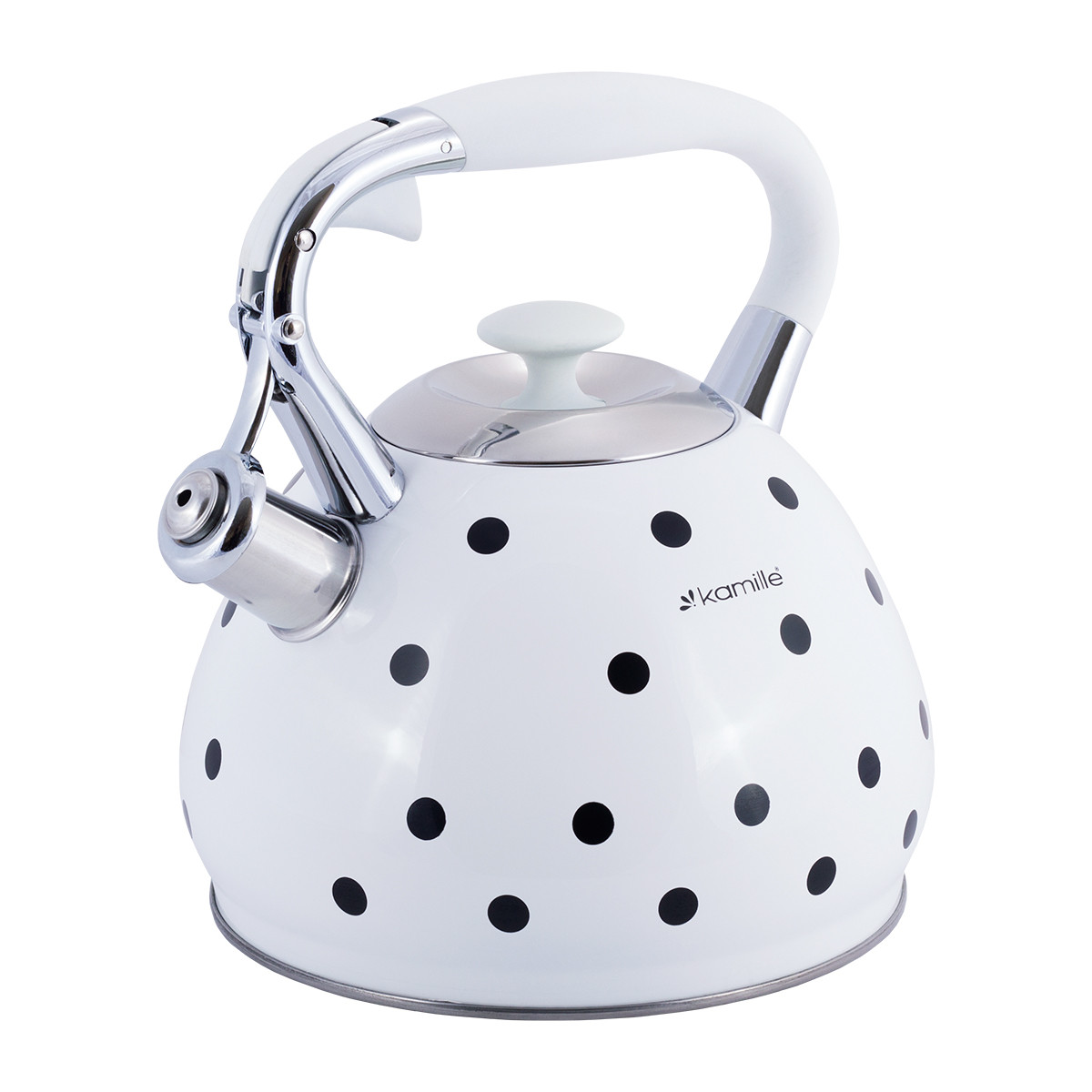 Чайник із нержавіючої сталі 3 л зі свистком та ручкою "soft-touch" Kamille KM-0695WH, фото 1