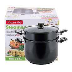 Пароварка 2-х рівнева з вуглецевої сталі для приготування їжі для індукції (10 л) Kamille KM-5831
