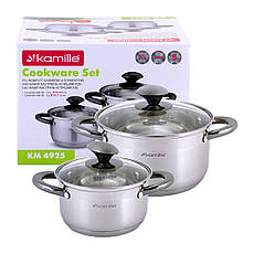 Набір каструль із нержавіючої сталі 4 предмети для індукції та газу (1.5л, 3.0л) Kamille KM-4925