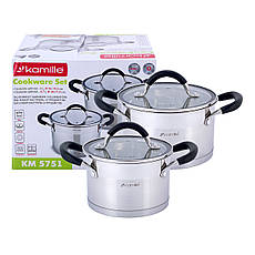 Набір каструль із нержавіючої сталі з кришками 4 предмети для індукції та газу (2.0 л, 2.7 л) Kamille KM-5751