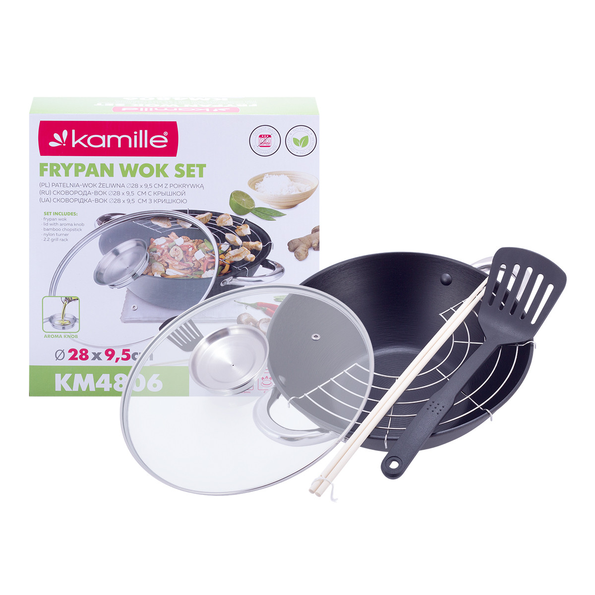 Котел чавунний для плову з антипригарним покриттям Wok для індукції та газу 3,6 л Kamille KM-4806MR, фото 1