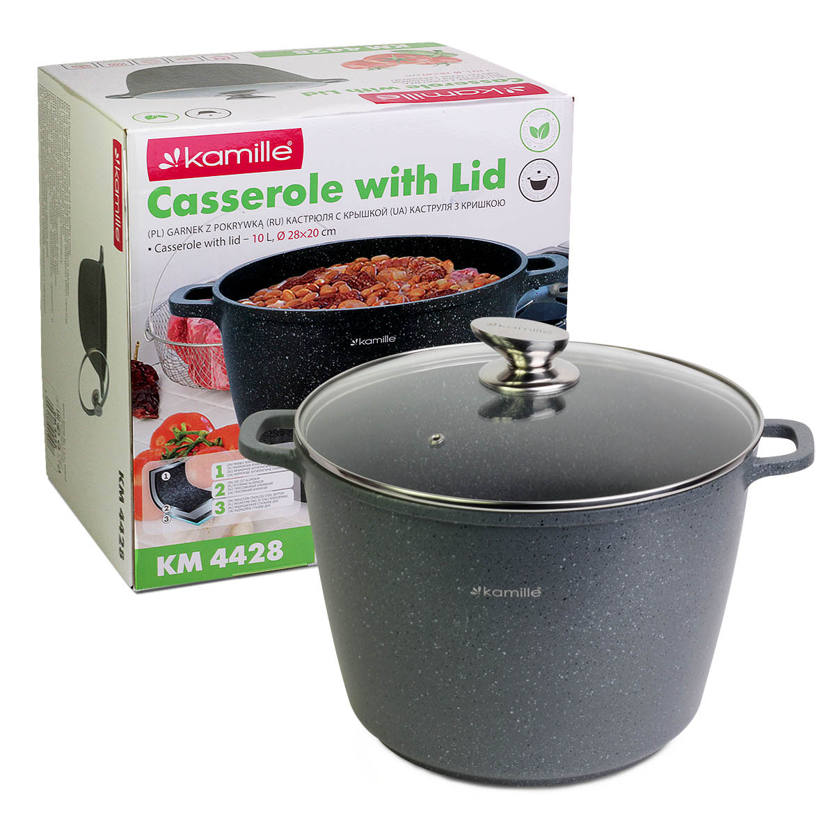 Каструля з кришкою з литого алюмінію з антипригарним покриттям "граніт" 10.0 л, фото 1