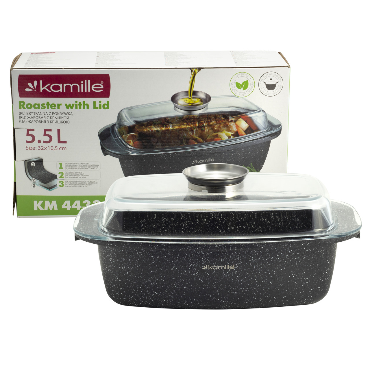 Гусятниця антипригарна з литого алюмінію з кришкою 32 см Kamille KM-4433, фото 1