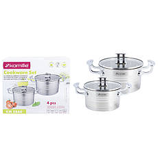 Набір каструль із нержавіючої сталі 4 предмети для індукції та газу (1.7л, 2.4л) Kamille KM-5860