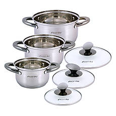 Набір каструль із нержавіючої сталі 6 предметів для індукції та газу (1.0л, 1.5л, 2.0л) Kamille KM-4926