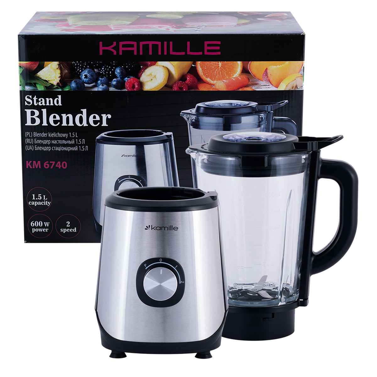 Стаціонарний блендер 600W 1.5 л Kamille KM-6740, фото 1