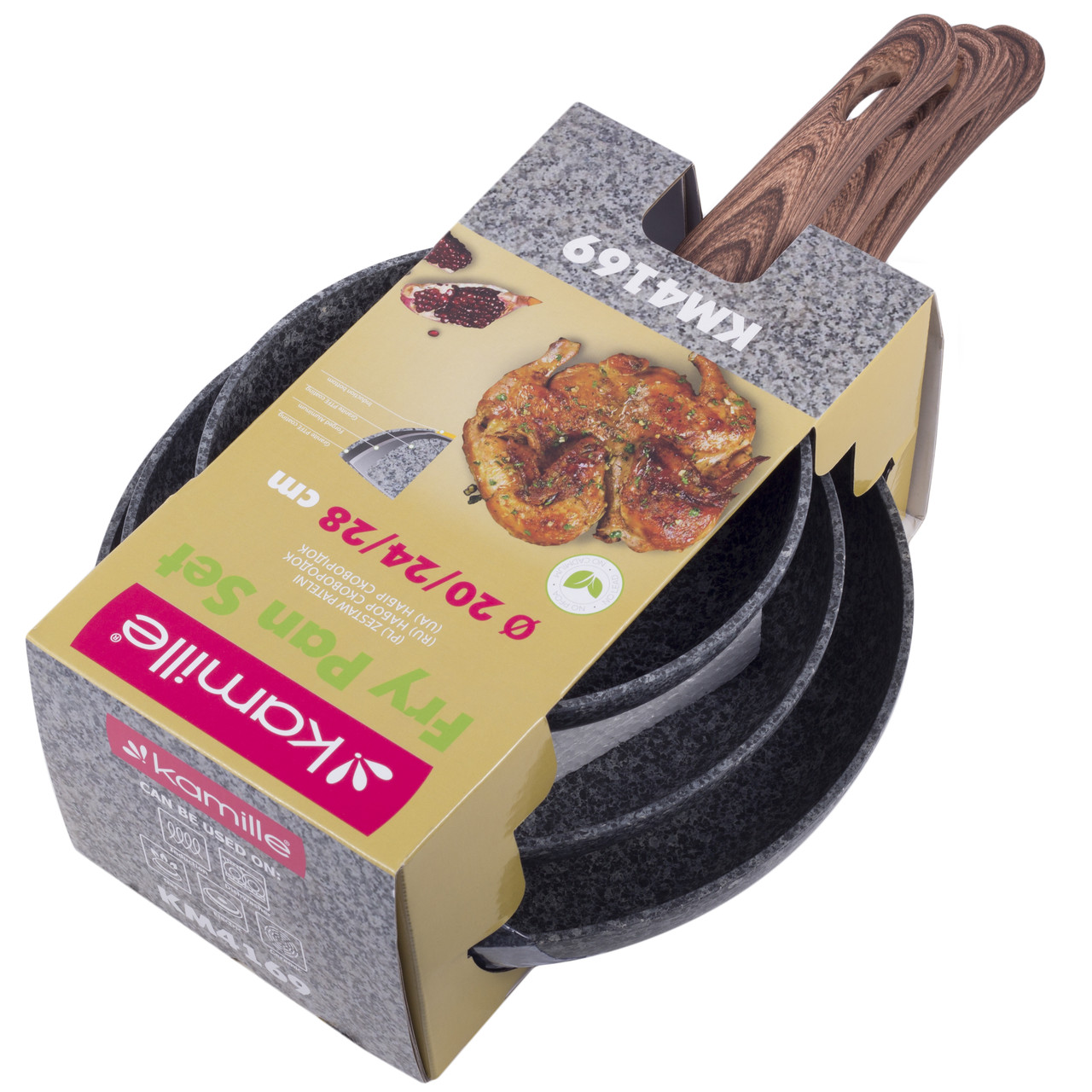 Набір сковорід із антипригарним покриттям Grey marble з алюмінію для індукції та газу Kamille KM-4169, фото 1