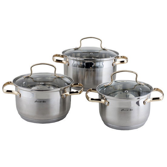 Набір каструль із нержавіючої сталі 6 предметів (2.0л, 3.0л, 4.0л) Kamille KM-4006G, фото 1