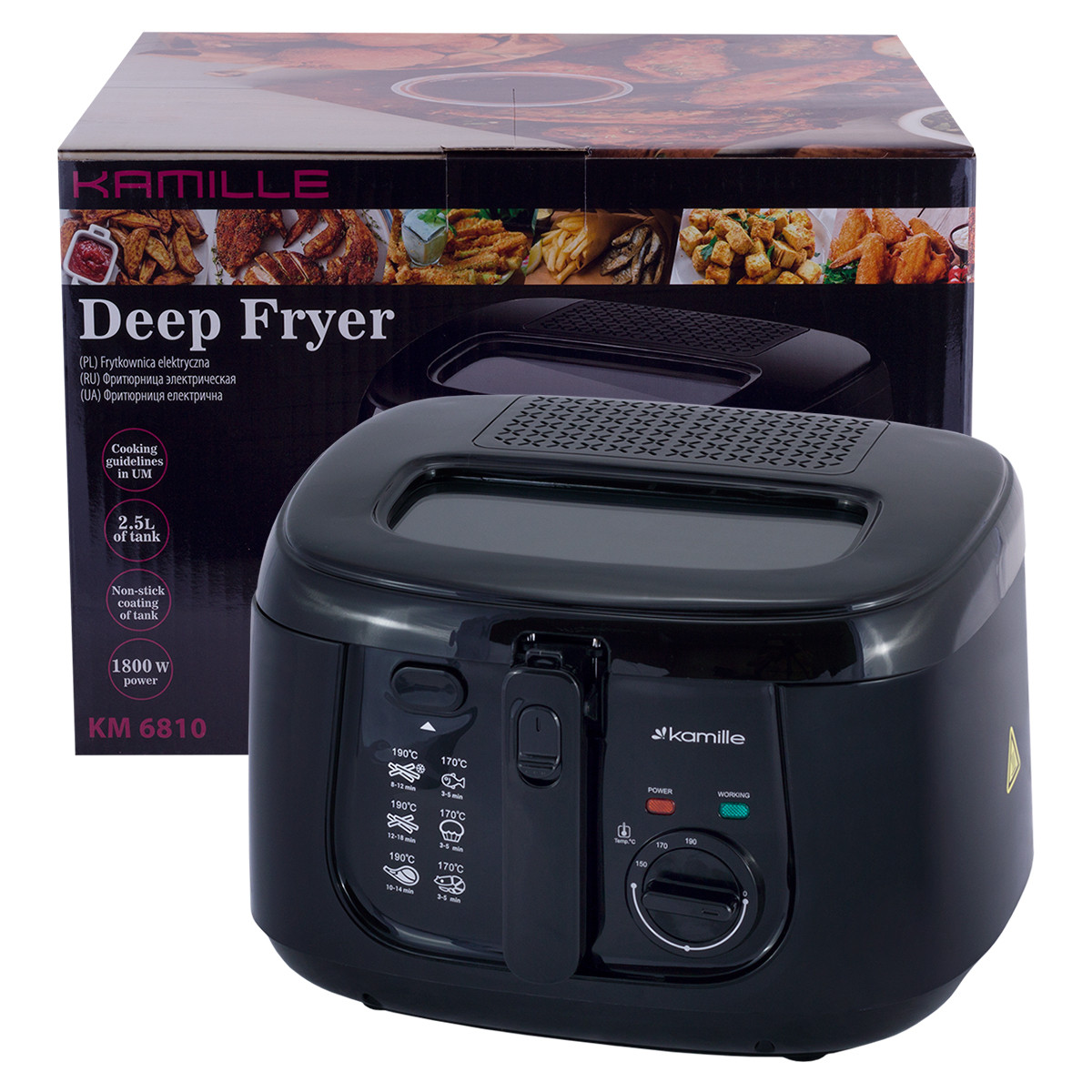Фритюрниця електрична Чорна 1800W 2.5л Kamille KM-6810, фото 1