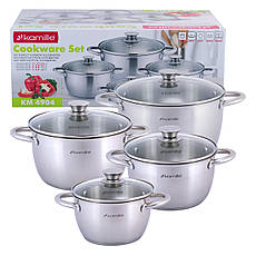 Набір каструль із нержавіючої сталі з кришками 8 предметів (1,5л, 2л, 3л, 5л) Kamille KM-4904