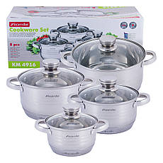 Набір каструль із нержавіючої сталі 8 предметів (1,5 л, 2 л, 3 л, 5 л) Kamille KM-4916