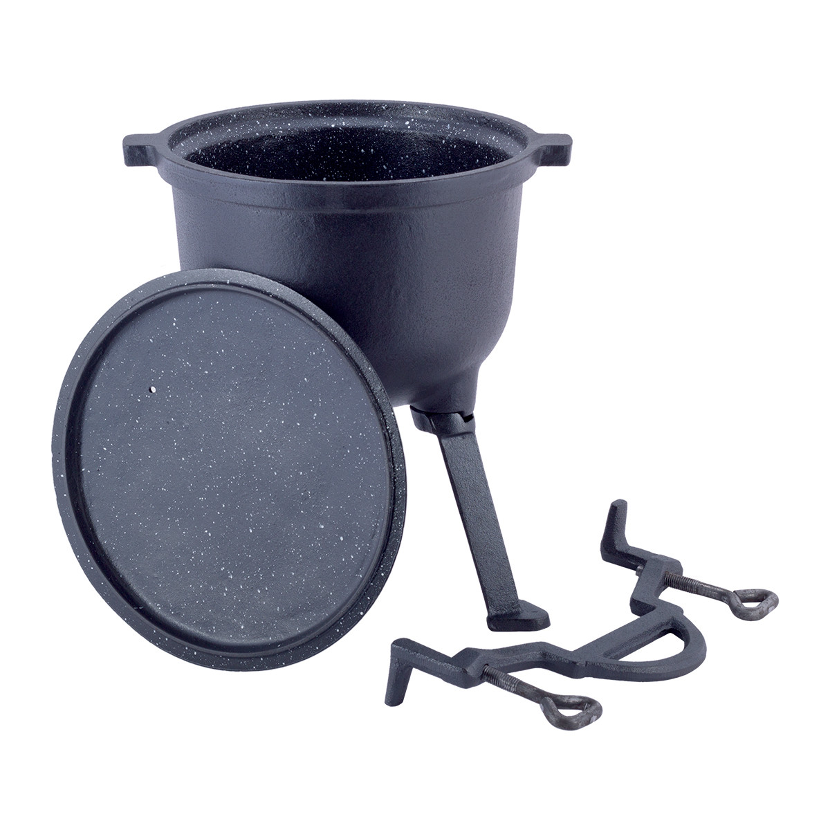 Котел чавунний емальований з кришкою на ніжках 4 л для приготування їжі на вогні та плиті Kamille KM-4800M, фото 1