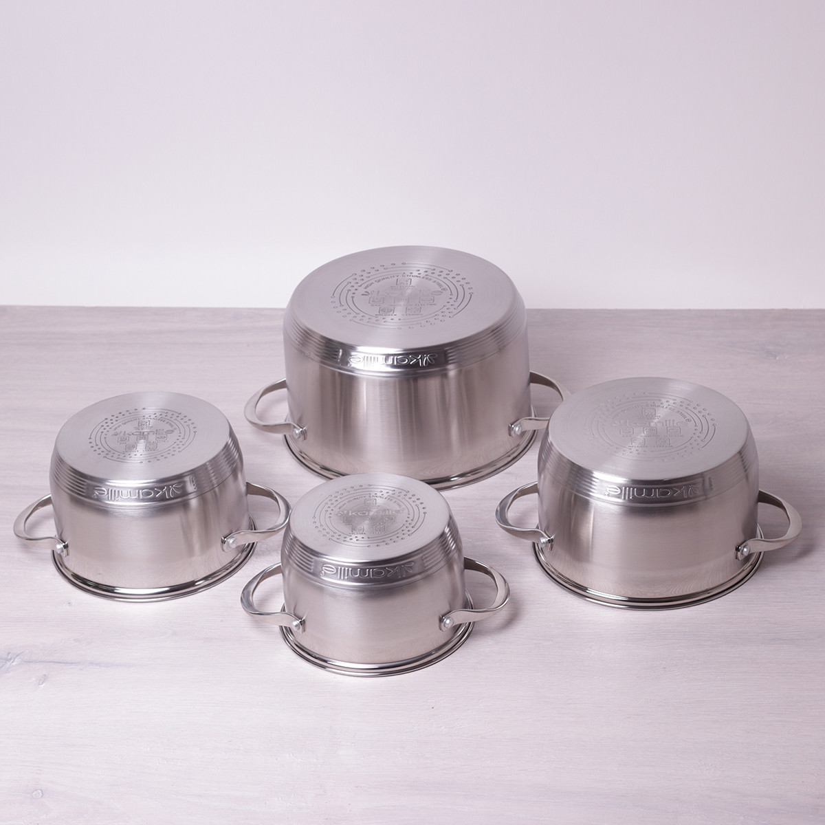 Набір каструль із нержавіючої сталі з кришками 8 предметів (1.8 л, 2.3 л, 3.3 л, 5.5 л) Kamille KM-4708S, фото 1