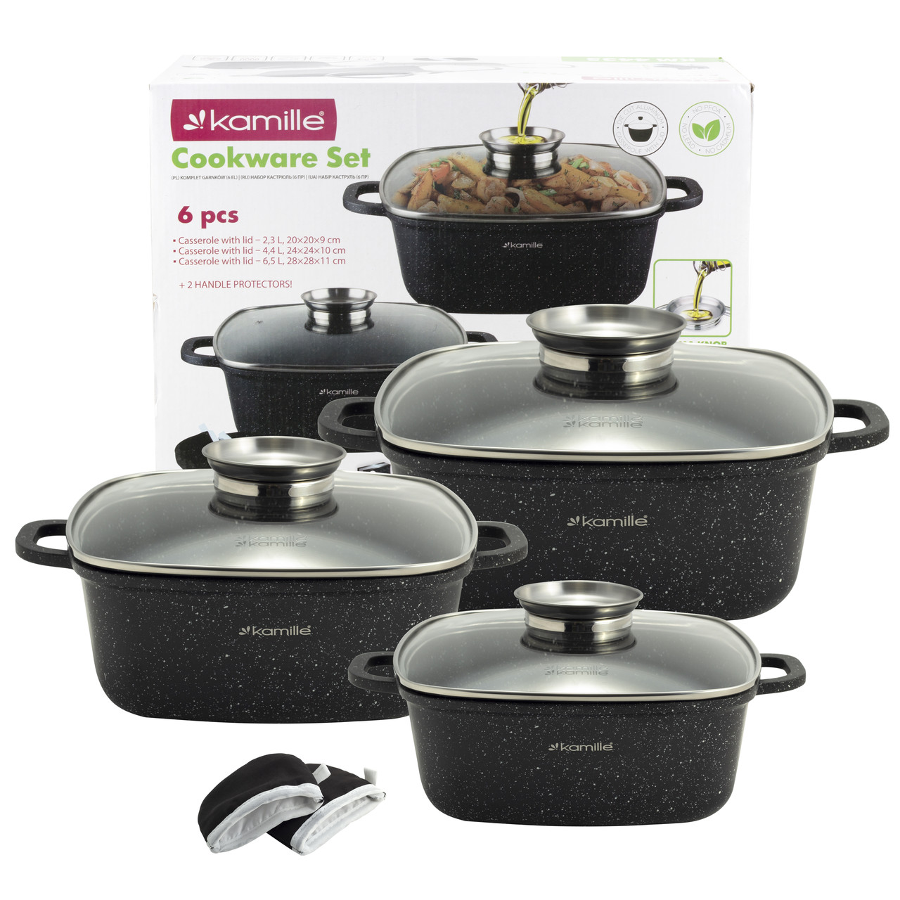 Набір посуду з литого алюмінію з кришками 7 предметів (20 см, 24 см. 28 см) Kamille KM-4435, фото 1