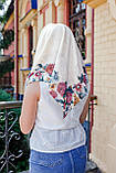 Хустка красивий жіночий православний бавовняний LEONORA молочний з окантовкою в кольорах, фото 4