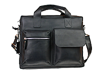 Кожаная мужская сумка для документов А4 с ручками большая горизонтальная через плечо черная SMG24