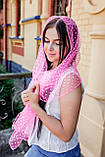 Рожевий ажурний шарф жіночий на голову для церкви і весілля красивий фатиновый в цяточку, фото 4