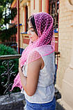 Рожевий ажурний шарф жіночий на голову для церкви і весілля красивий фатиновый в цяточку, фото 2