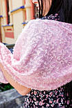Шарф жіночий шифоновий красивий повітряний з паєтками набивний травичка рожевого кольору, фото 2