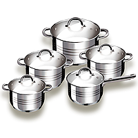 Набор посуды Grabdoff Stainless steel GR-203, 4 кастрюли+ ковшик, стеклянные крышки
