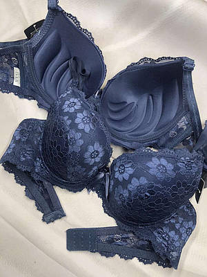 Жіночий бюстгальтер синій YYG чашка В мереживні