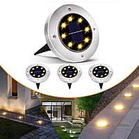 Комплект из 4-х уличных фонарей на солнечной батарее MAXI DISC LIGHT, с штыками для газона, водонепроницаемые