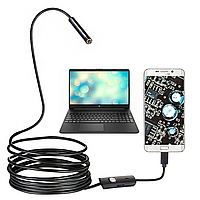 Гибкий USB эндоскоп 1/0.3МП Endoscope android camera, Для андроид и ПК, гибкий провод, подсветка