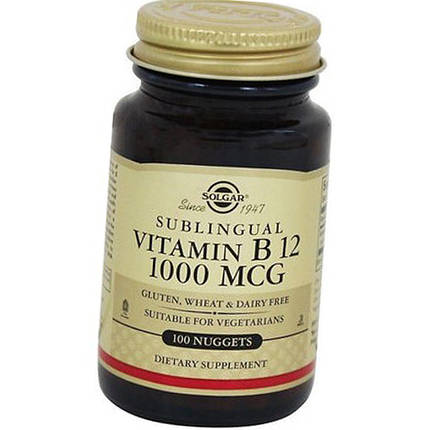 Вітамін В12 Ціанокобаламін Solgar Sublingual Vitamin B 12 1000 mcg 100 таблеток, фото 1