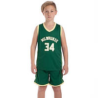 Форма баскетбольная детская, подростковая Basketball Unifrom NBA Milwaukee Bucks 34 (BA-0971) L (рост 140-150