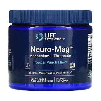 Магній L-треонат у порошку Neuro-Mag Life Extension Magnesium L-Threonate смак тропічного пуншу 93,35 г