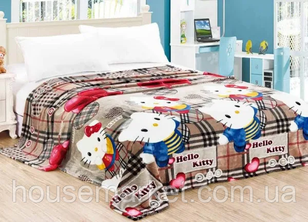 Дитячий полуторний плед покривало 150*210 (Мікрофібра) Хелоу Кітті - фото 1 - id-p1465637294