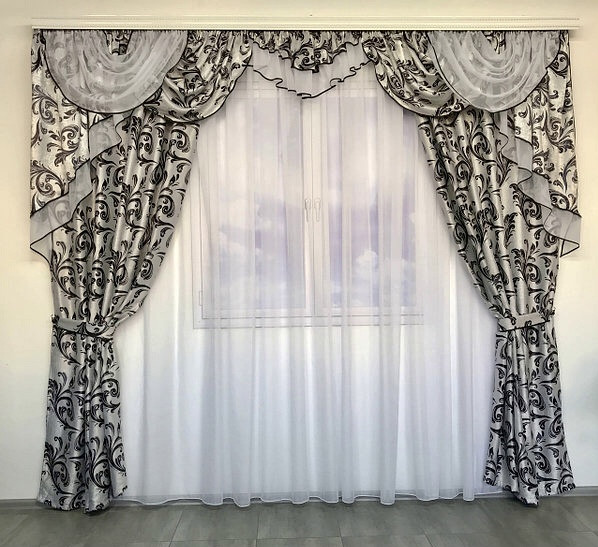 Турецькі готові штори блекаут з ламбрекеном на тасьмі 150х270 см ( 2шт ) Колір - Сірий, фото 1