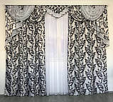 Турецькі готові штори блекаут з ламбрекеном на тасьмі 150х270 см ( 2шт ) Колір - Сірий, фото 2