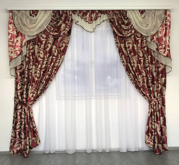 Готовий комплект Турецьких штор блекаут з ламбрекеном 150х270 см ( 2шт ) Колір - Червоний, фото 1