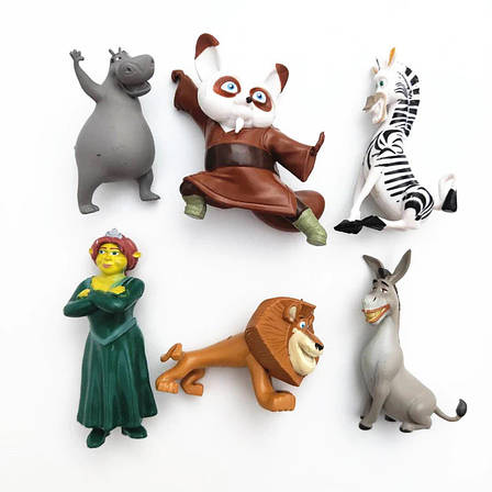 Набір фігурок кіностудії DreamWorks RESTEQ 4-5 см. Ігрові фігурки із мультфільмів 6 шт. Кунг фу Панда. Мадагаскар. Шрек, фото 2