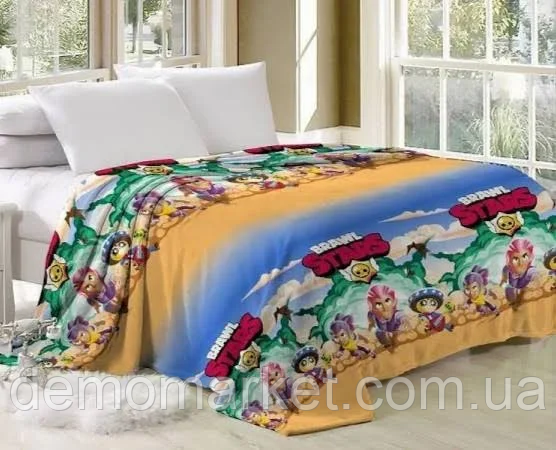 Дитячий полуторний плед покривало Бравл Старс160*210 (Мікрофібра), фото 1