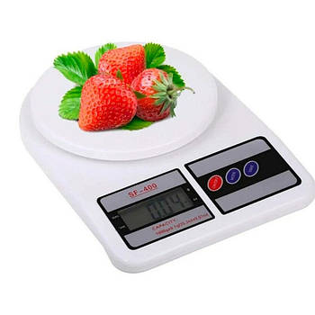 Кухонні ваги до 10 кг SF-400, від батарейок, Білі / Побутові електронні ваги для кухні