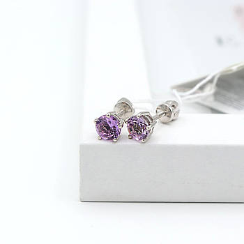 Сережки-цвяшки з аметистом