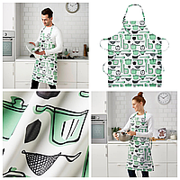 Фартук кухонный IKEA RINNIG 100% полиэстер бело-зелёный с рисунком и водоотталкивающим покрытием ИКЕА РІННІГ