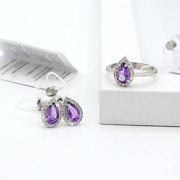 Сережки-цвяшки з натуральним аметистом