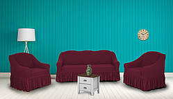 Чохли для меблів Milano диван і два крісла буклированный жаккард з оборкою Фуксія