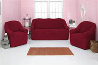 Чехлы для мебели Milano диван и два кресла жатка без оборки (3+1+1) Бордовый