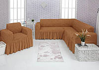 Чехлы для мебели Milano угловой диван и кресло жатка с оборкой Горчичный