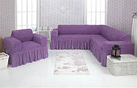 Чехлы для мебели Milano угловой диван и кресло жатка с оборкой Сиреневый