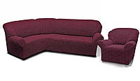 Чехлы для мебели Milano угловой диван и кресло буклированный жаккард без оборки Фуксия