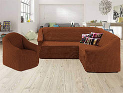 Чохли для меблів Milano кутовий диван та крісло жатка без оборки Кориця