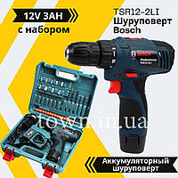 Аккумуляторный шуруповерт Bosch TSR12-2LI с набором 12V 3Ah Li-Ion дрель-шуруповерт бош