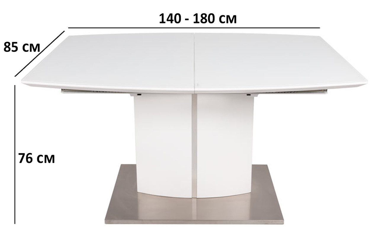 Розкладний стіл Nicolas Dallas 140-180х85см білий матовий МДФ зі скляним покриттям на одній ніжці